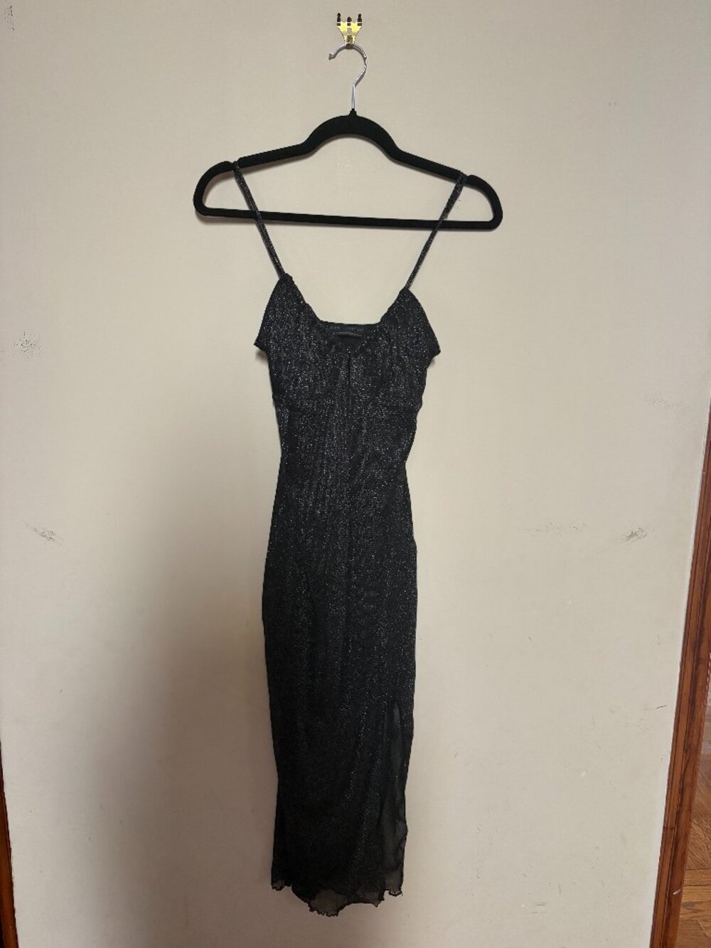 Urban Outfitters Black Shimmer Slip Dress Size S Sparkle Midi